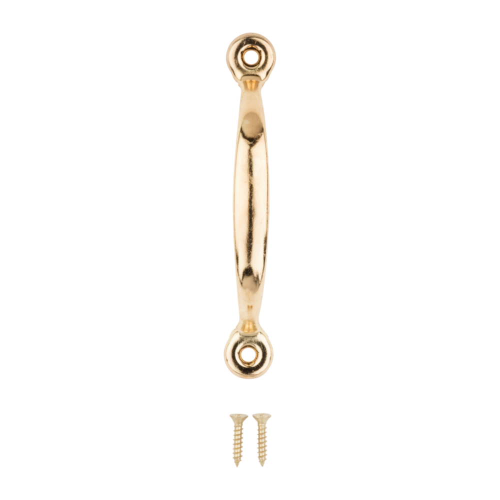 4-3/4 inch brass door pull with mounting screws for cabinet and furniture hardware in home improvement tools collection