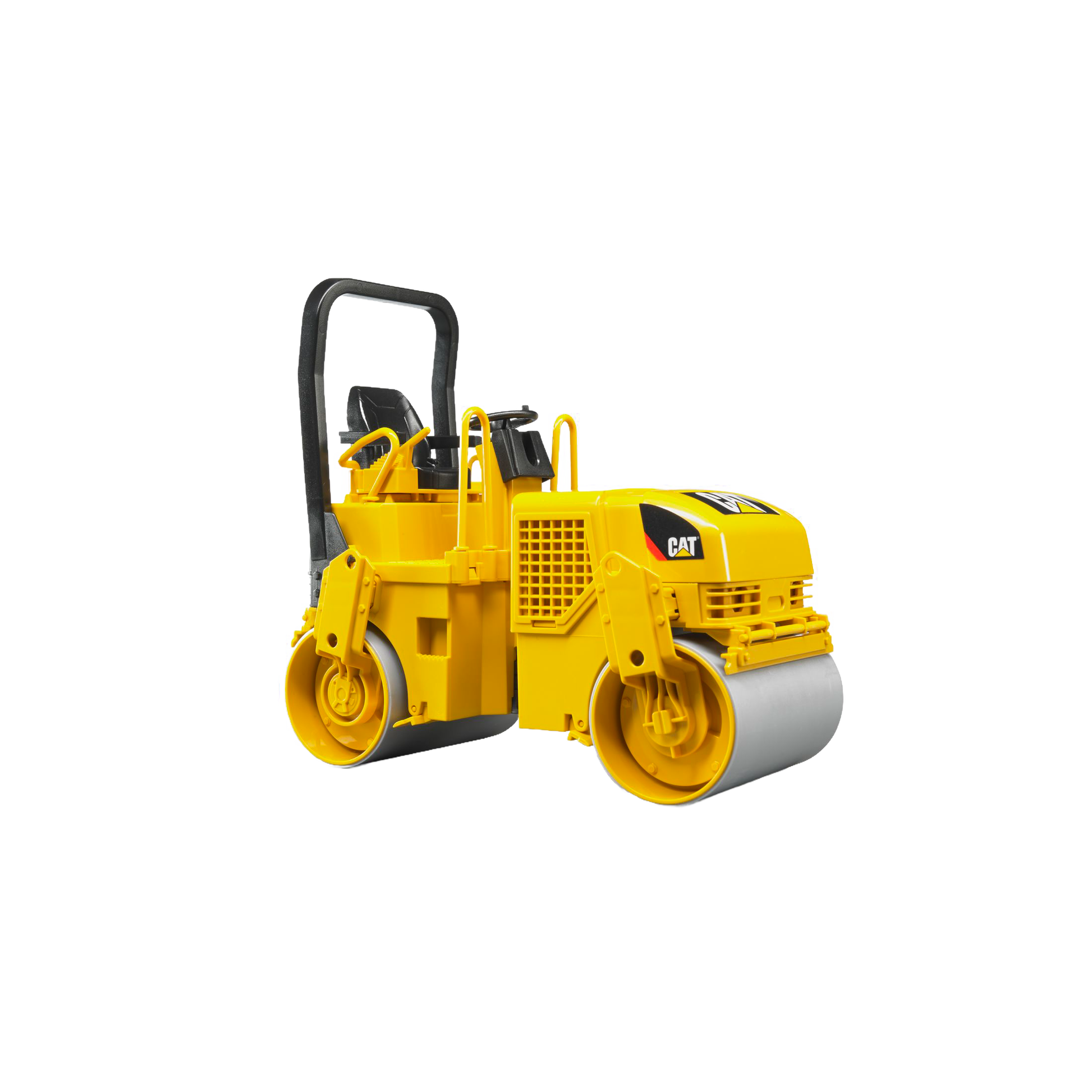 Yellow Bruder 1:16 scale CAT asphalt drum compactor toy, part of Vehicles & Remote Controlled Toys and Bruder Toys collections