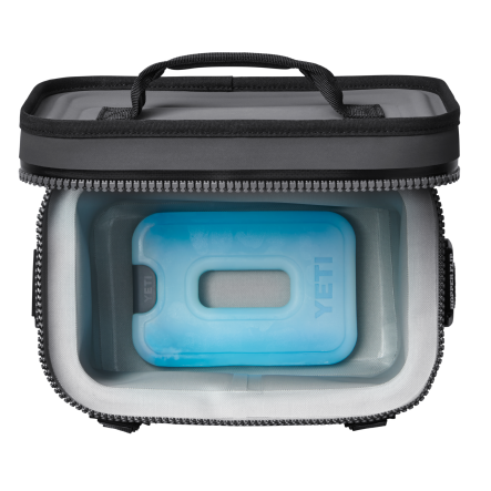 Blue medium-sized reusable ice pack inside cooler bag for outdoor living and under $50 collection use