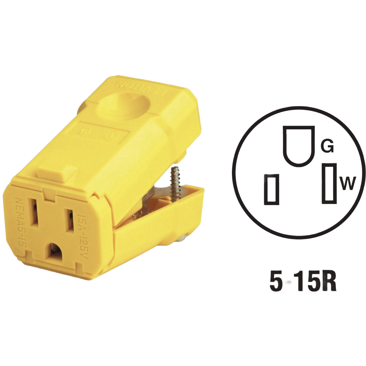 Yellow 15 Amp 125V 3-wire cord connector with one-piece hinge design for electrical and home improvement use
