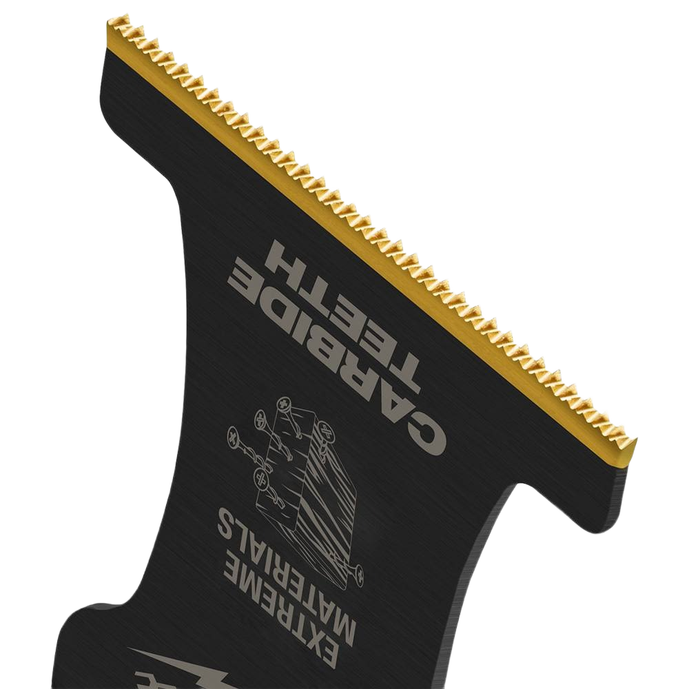 Carbide-toothed multi-tool blade with golden cutting edge designed for extreme materials in tools and home improvement projects
