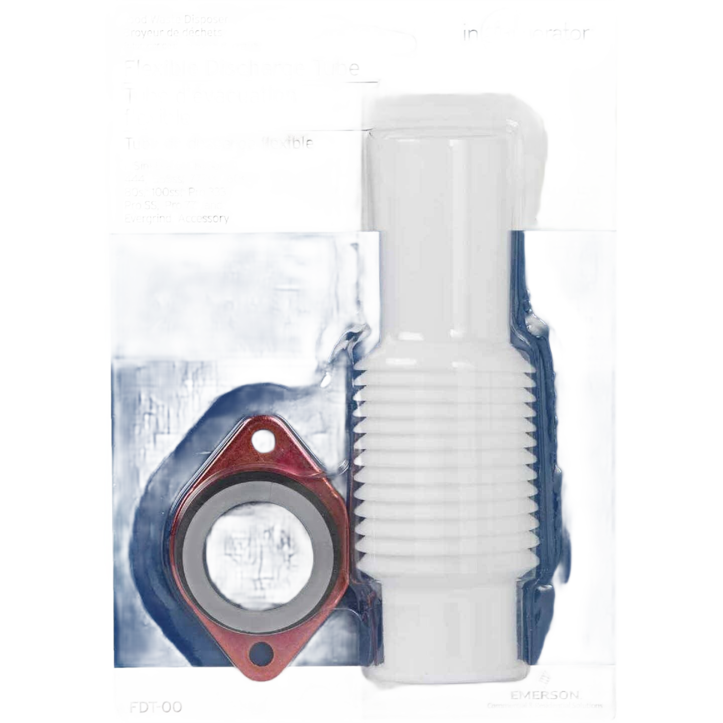 White flexible discharge tube with rubber gasket for garbage disposal plumbing repair and appliance parts under $50 collections