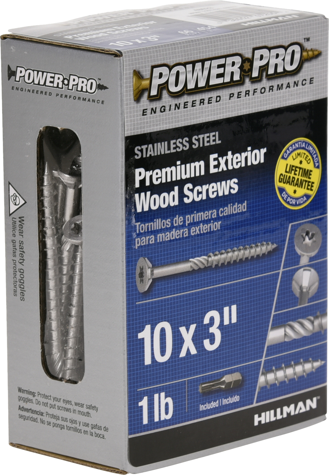 Power Pro Premium 305 Stainless Steel Wood Screws (#10 x 3") - 1lb Box - 66 pc