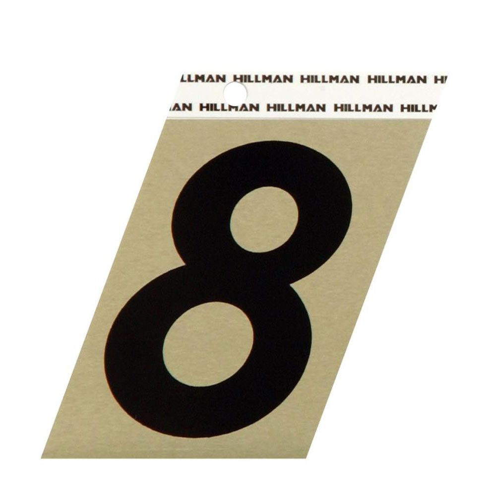 Black number 8 aluminum angle cut sticker with gold background designed for outdoor home improvement and hardware projects