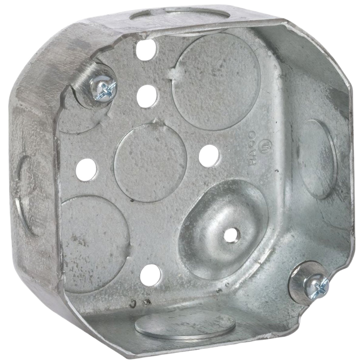 Galvanized steel octagon electrical box with multiple knockout holes for old work home improvement projects