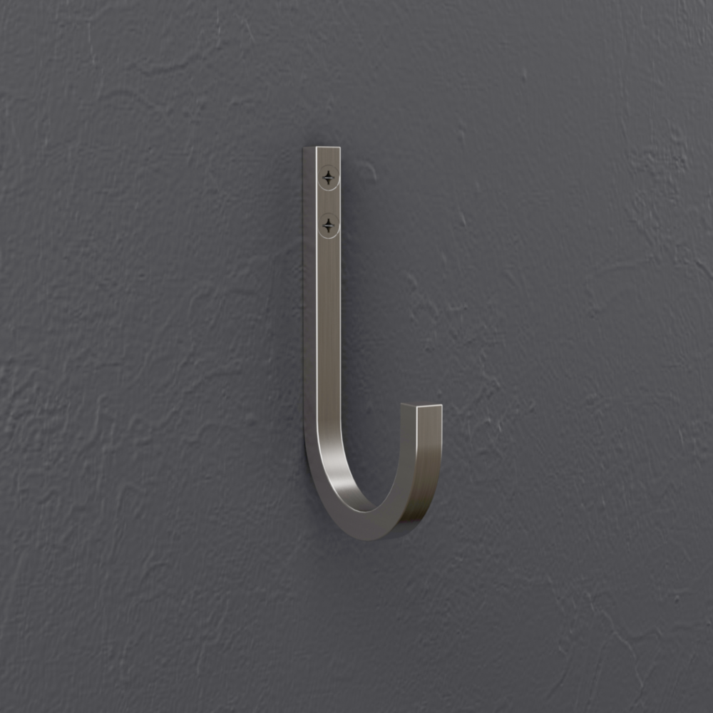 Satin nickel steel reed hook with two screw mounts for versatile storage in garage and dorm organization under $50 collections