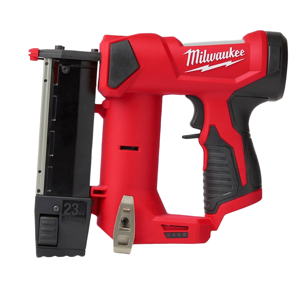 Compact red and black cordless pin nailer designed for precision fastening in home improvement projects
