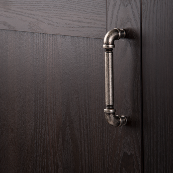 Industrial style black nickel vibed pipeline pull on dark wooden cabinet for hardware and furniture accessories under $50 collection