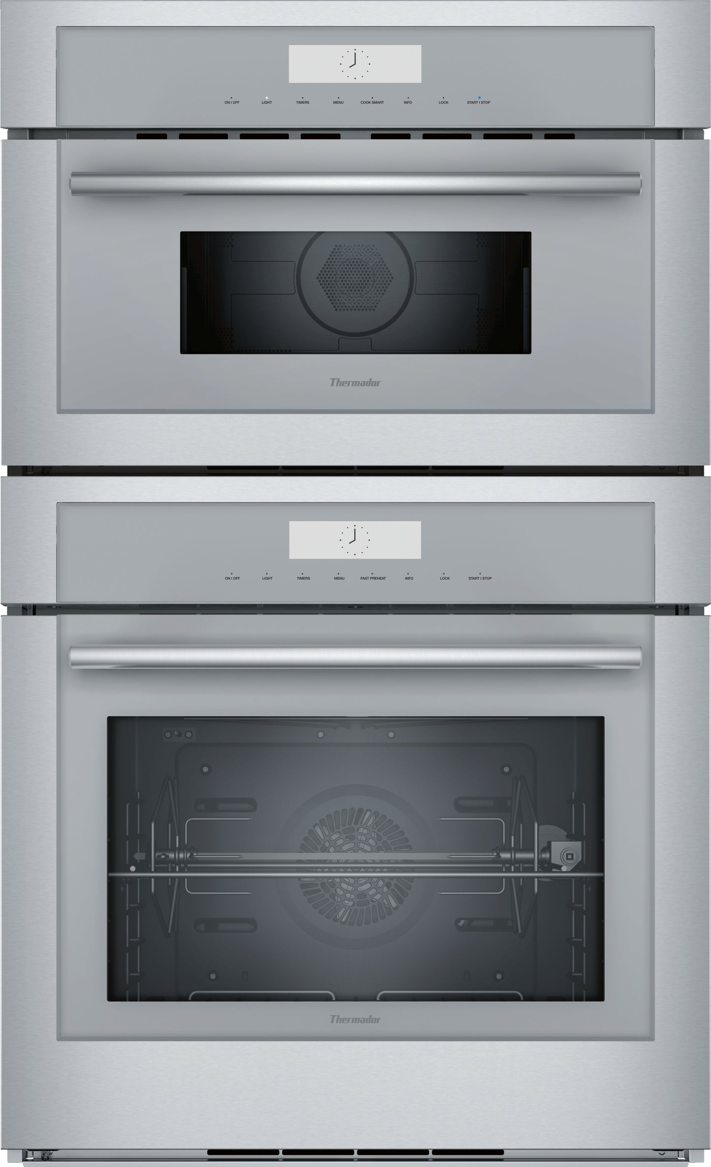 Stainless steel built-in combination double oven with speed oven and digital controls in Wall Ovens and Appliances collections