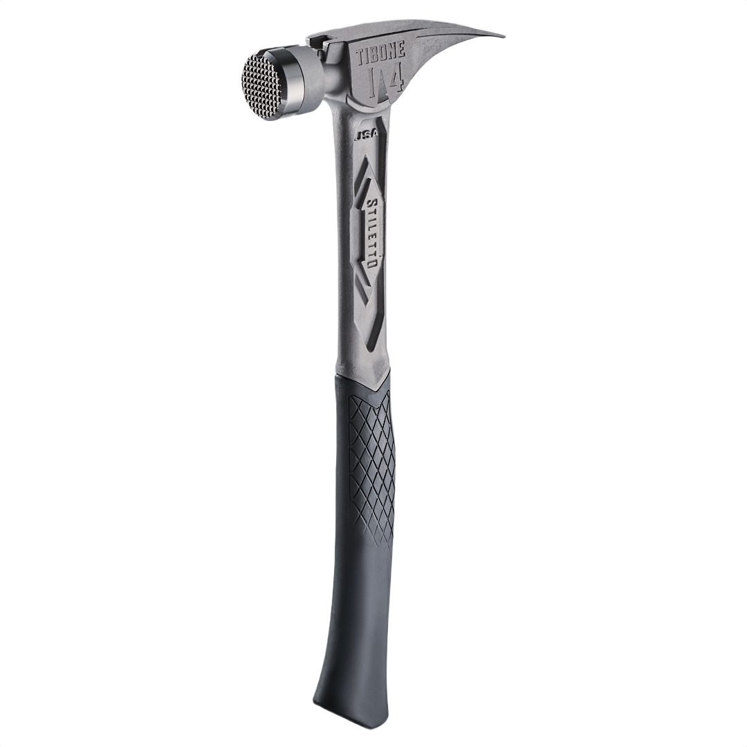 Curved titanium hammer with milled textured face and ergonomic grip in woodworking and hand tools collection