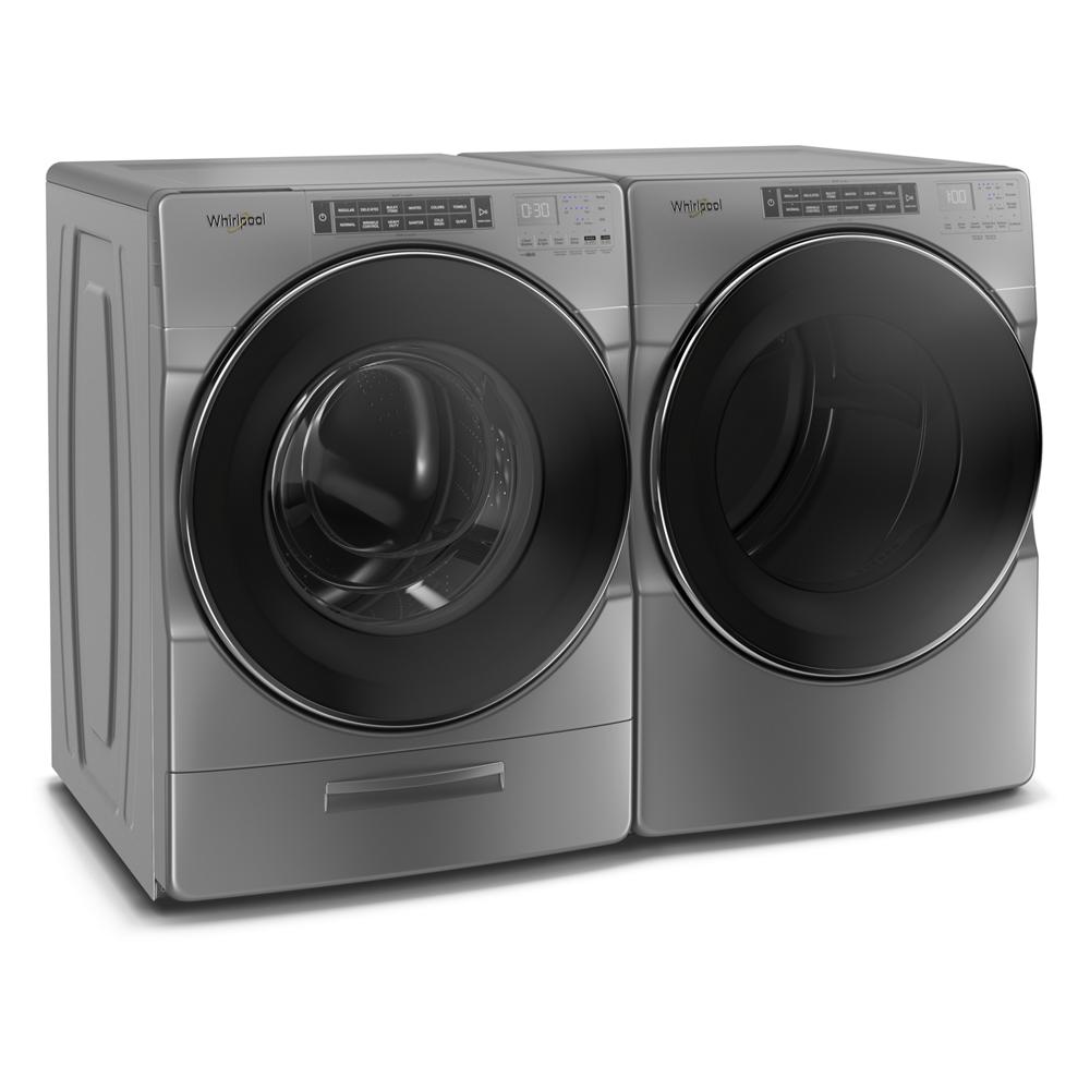 Pair of matching gray front load washer and electric dryer with digital controls in washers and dryers collection