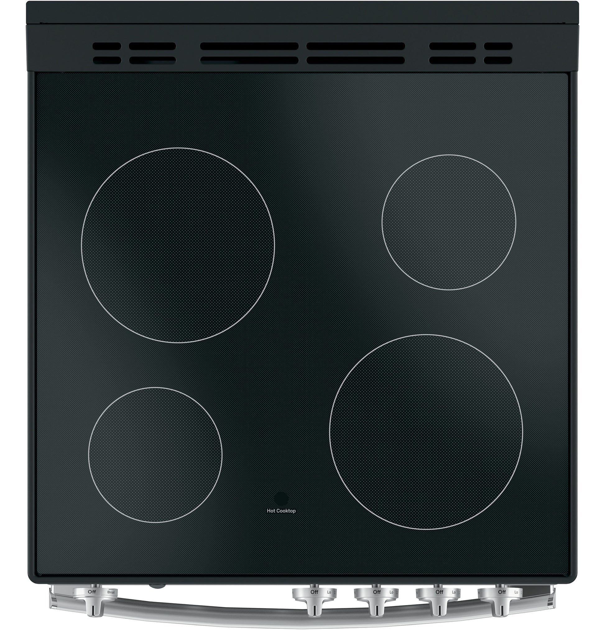 Black induction cooktop surface with four circular burners and front control knobs in kitchen appliance setting