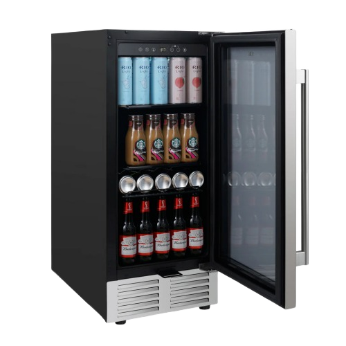 3.1 cu ft beverage cooler in appliances collection with interior digital controls, stainless steel handle, and reversible glass door