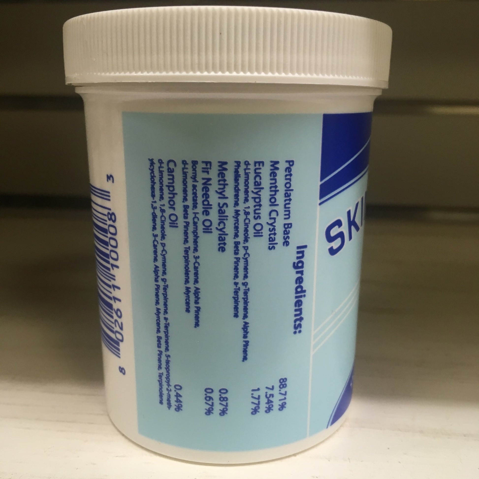 White plastic container showing ingredients list of Skinner's Vaporizing Salve in Health & Beauty under $50 collection