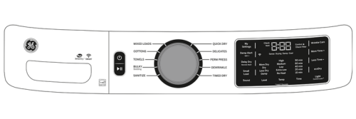 Control panel for GE smart electric dryer with cycle settings and digital display in dryers and appliances collections