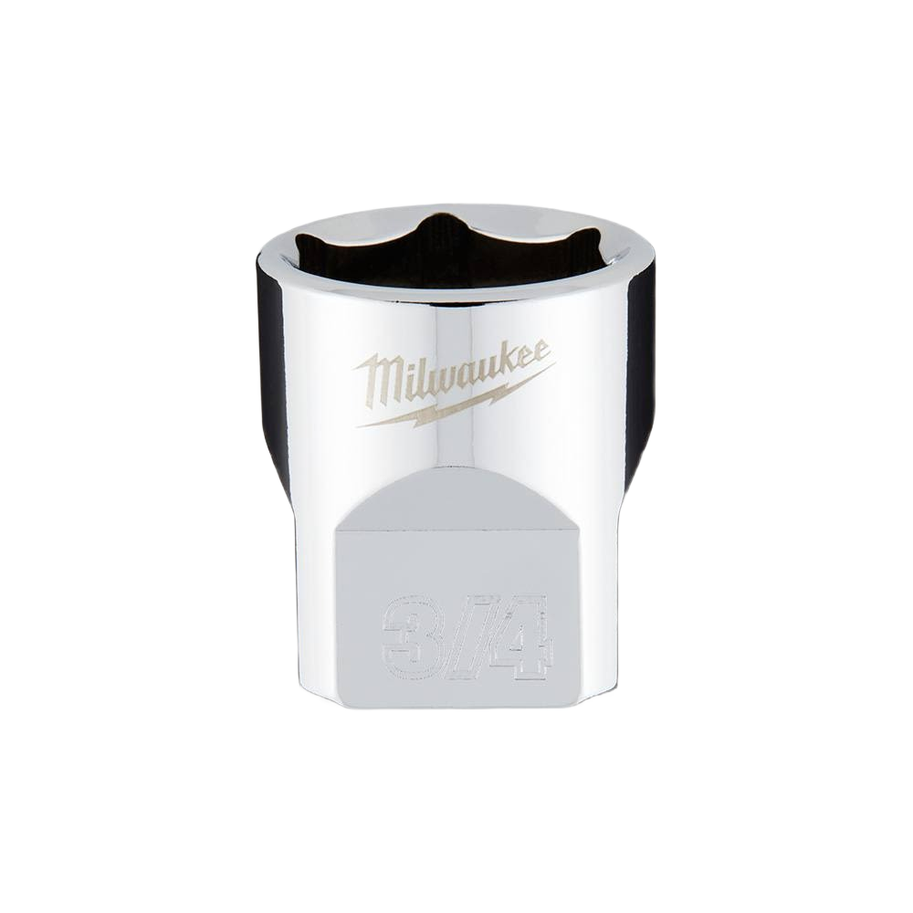 Chrome-finished 3/4-inch standard socket with FOUR FLAT sides for use with 3/8-inch drive tools and home improvement tasks