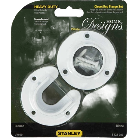 White zinc closet rod flange set with mounting screws for secure installation in home improvement projects