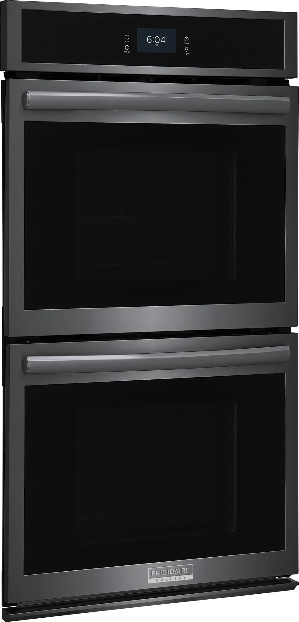 Modern black and stainless steel double electric wall oven with digital display in Kitchen & Kitchenware and Appliances collections