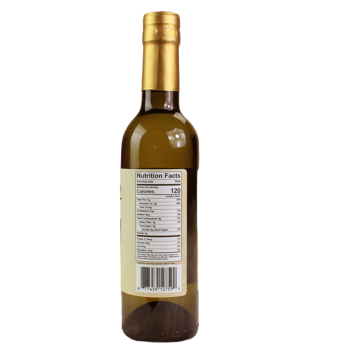 Back view of Hartville Cucina olive oil bottle displaying nutrition facts panel and barcode label in Food & Beverage collection