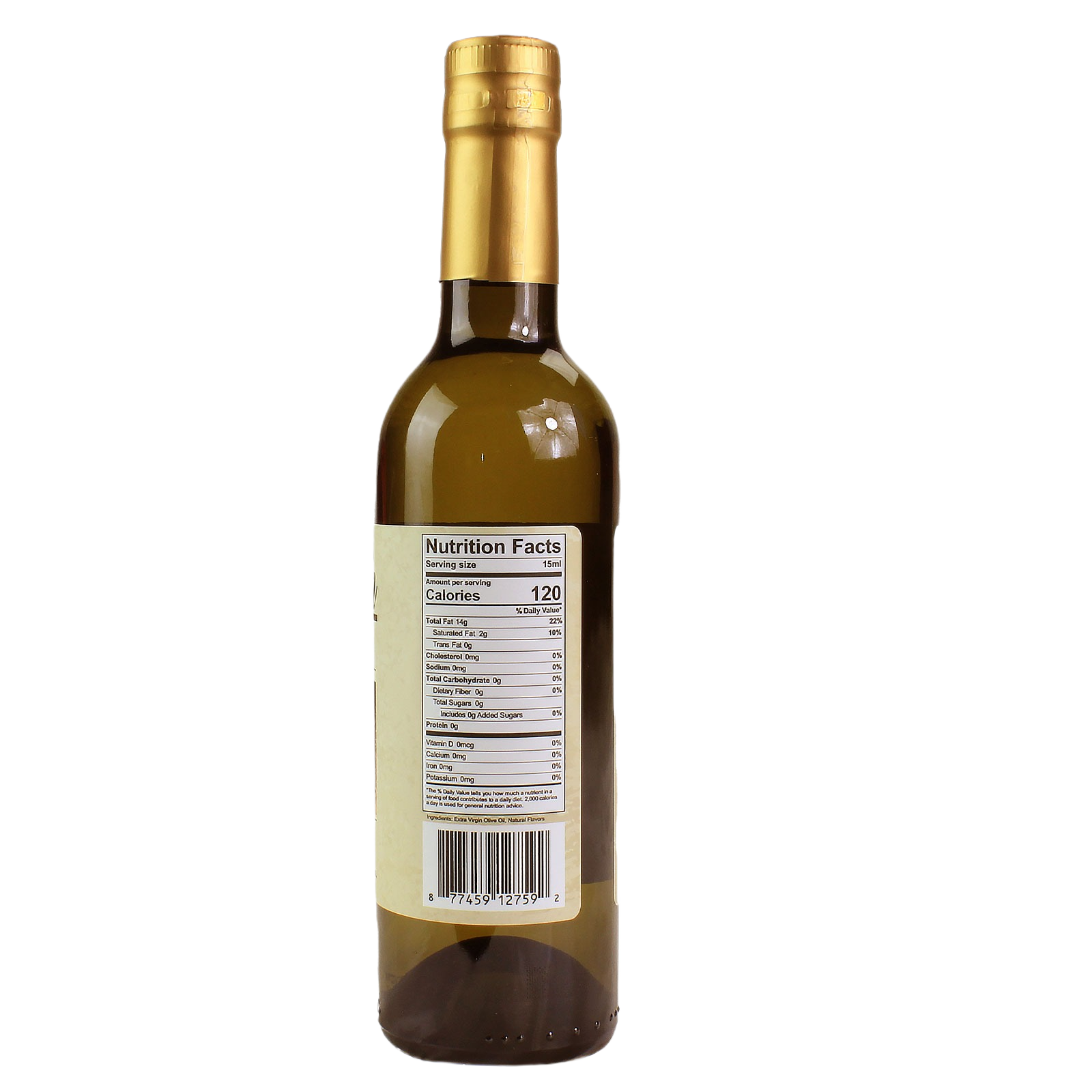 Back view of Hartville Cucina olive oil bottle displaying nutrition facts panel and barcode label in Food & Beverage collection