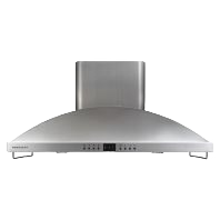 stainless steel island range hood with digital controls, designed for kitchen and home improvement appliances