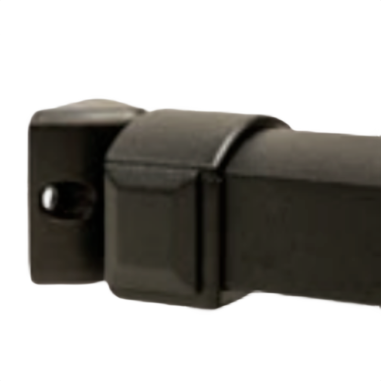Close-up of a black angled swivel bracket for home improvement and hardware installation projects