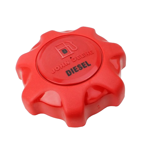 Red diesel fuel tank filler cap with embossed John Deere logo for automotive and truck accessories under $50 collections