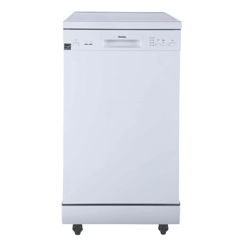 Freestanding compact white dishwasher with digital control panel and stainless steel interior for kitchen appliances collection