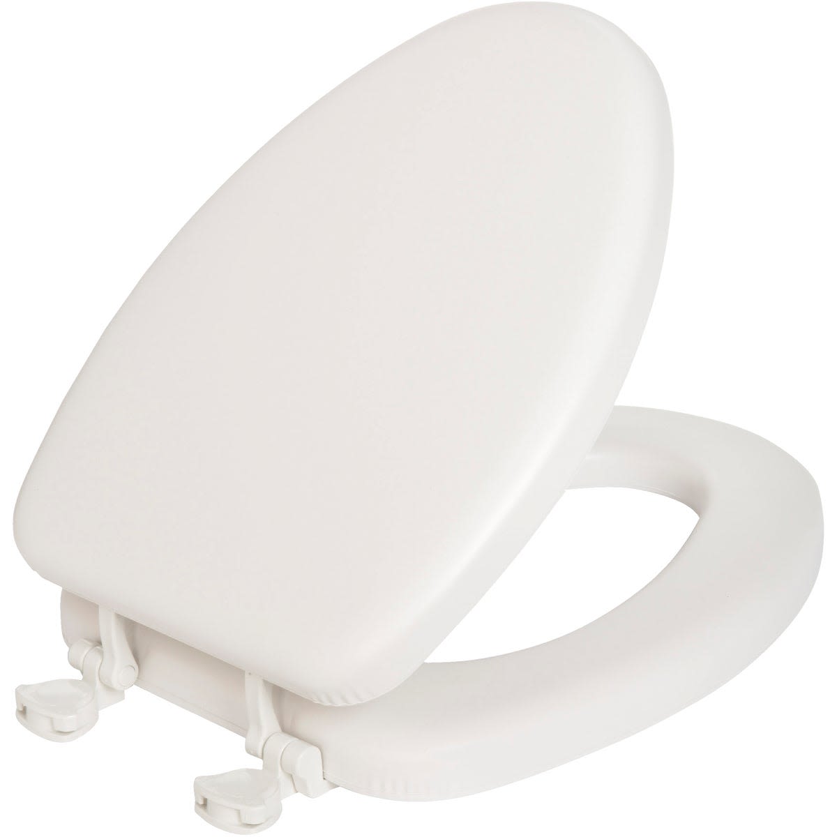Elongated soft white toilet seat with premium smooth finish and durable hinges for comfortable bathroom upgrade