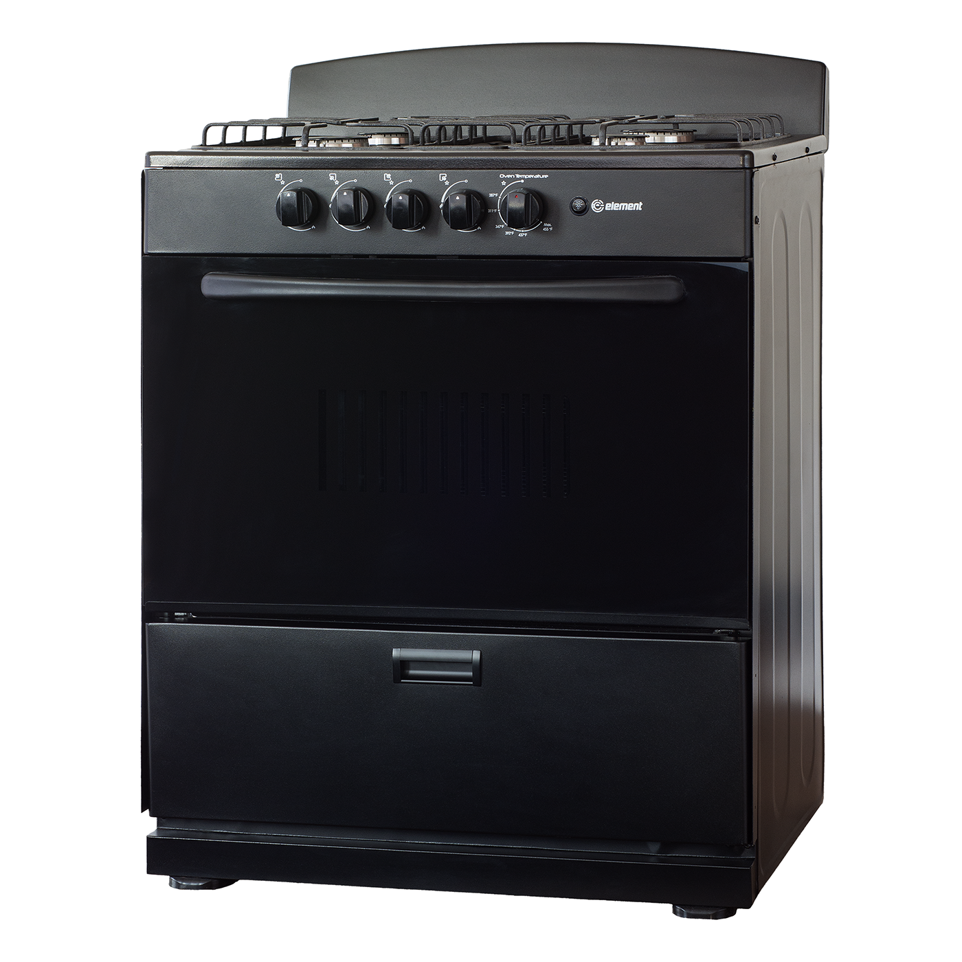Black freestanding 30-inch gas range with four burner controls, spacious oven door, and lower storage drawer for Ranges, Gas Ranges, Kitchen & Kitchenware, and Appliances collections.