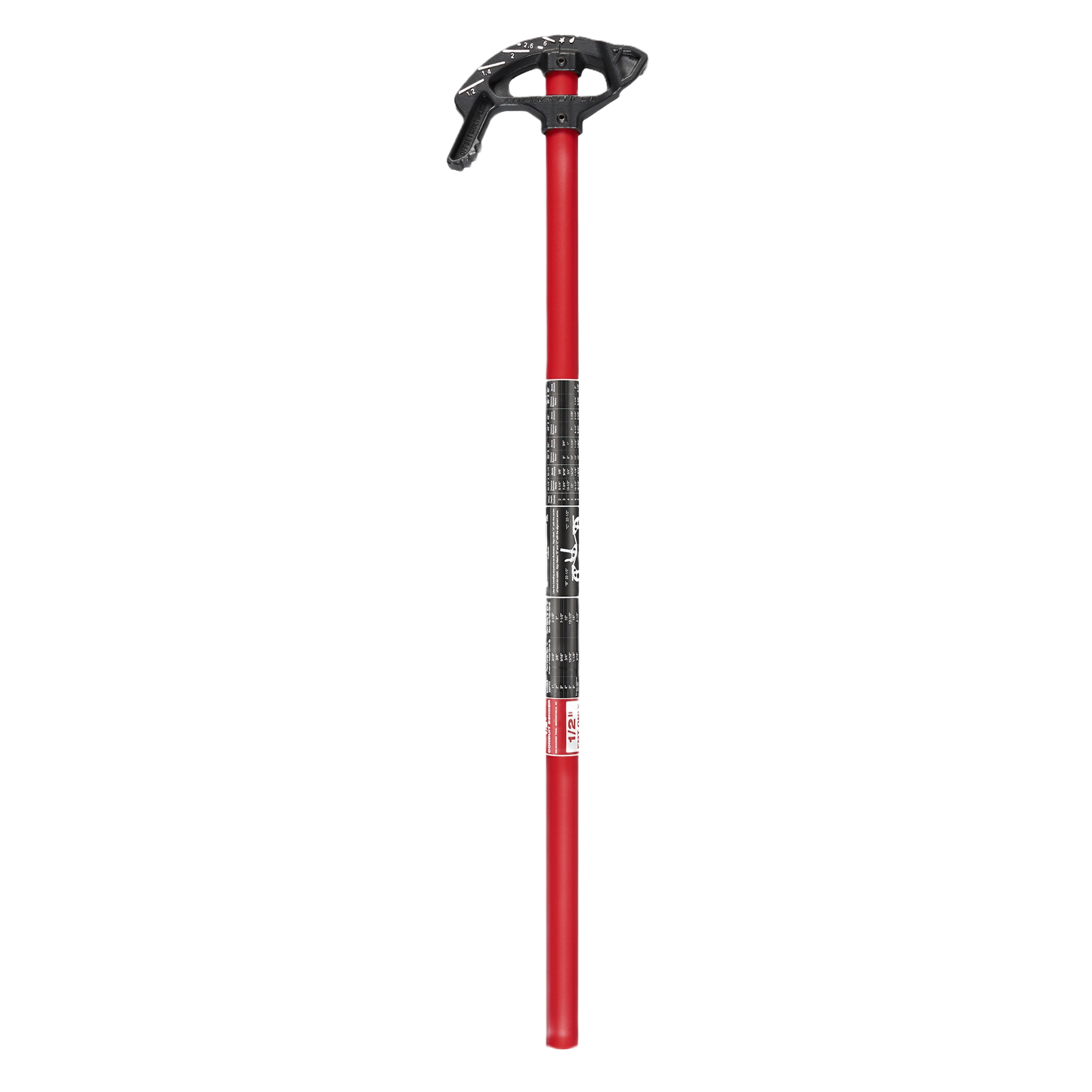 Red iron conduit bender with reinforced hook and high contrast markings for electrical hand tools and conduit accessories collection