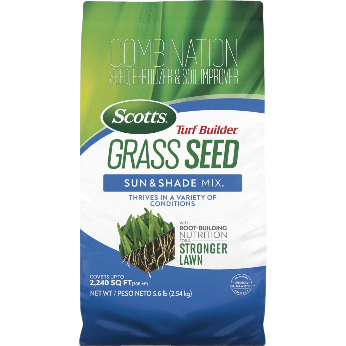 Bag of Scotts Turf Builder grass seed sun and shade mix with fertilizer and soil improver for lawn care collections