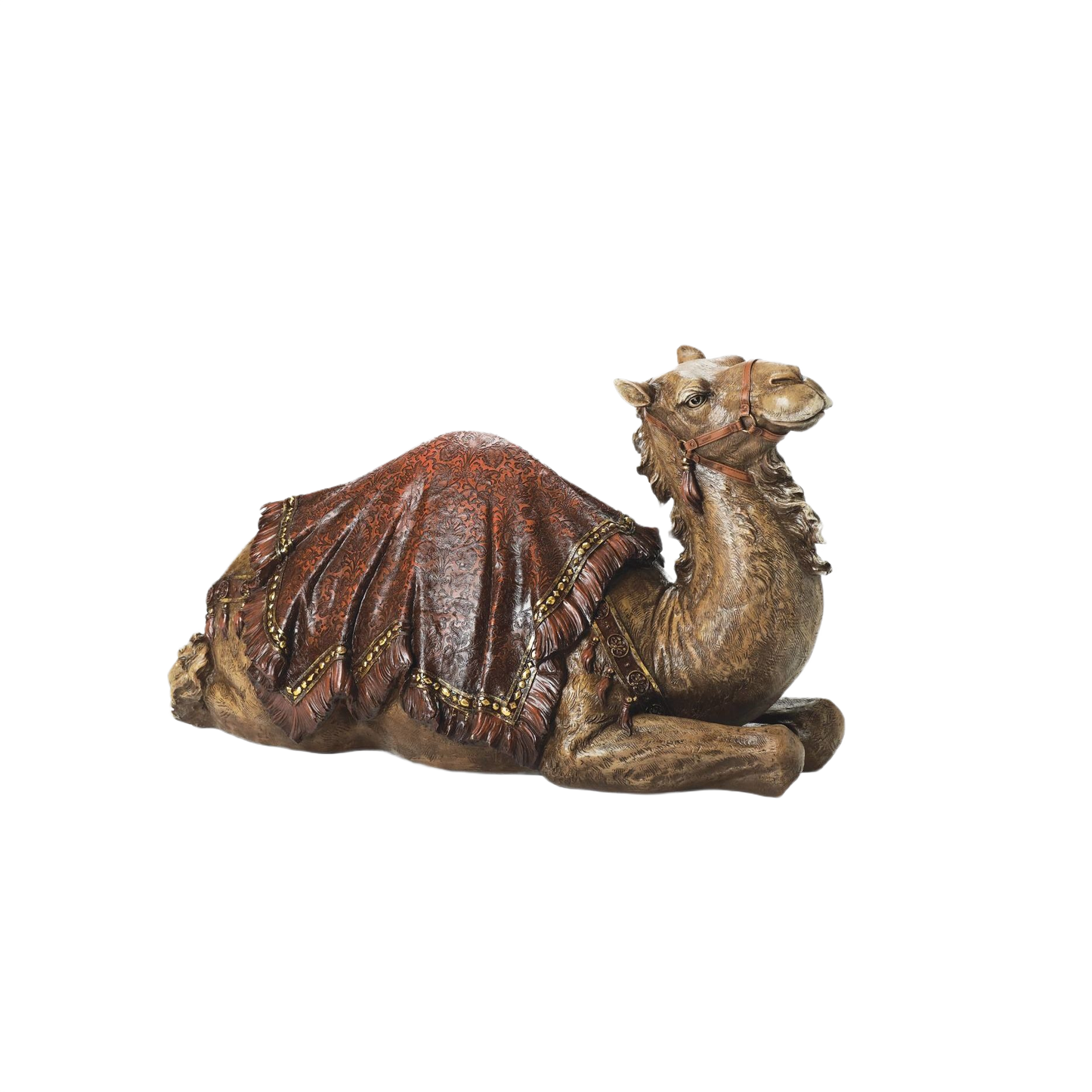 Decorative camel statue draped in red cloth for Christmas and Nativity Scenes collections under $50