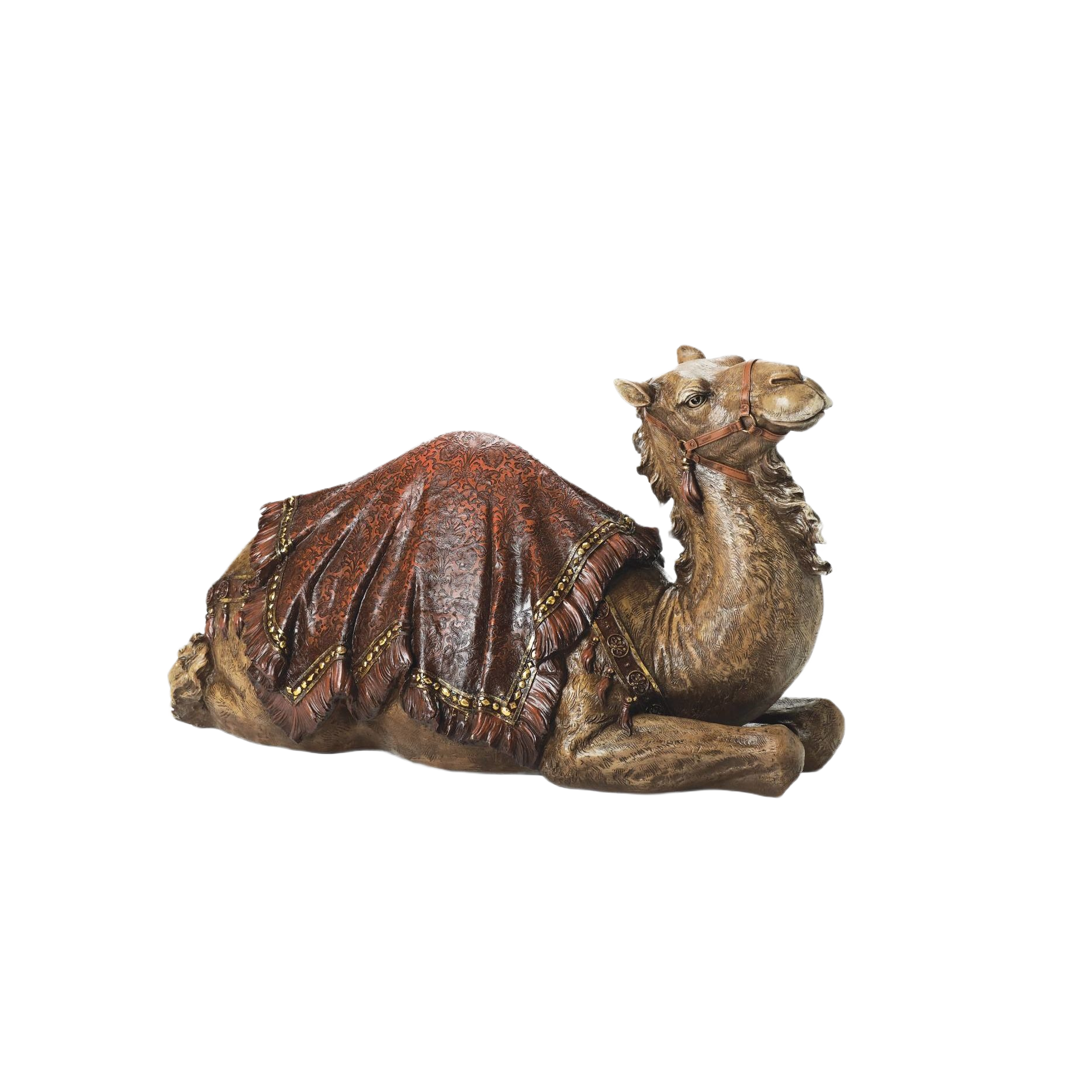 Decorative camel statue draped in red cloth for Christmas and Nativity Scenes collections under $50
