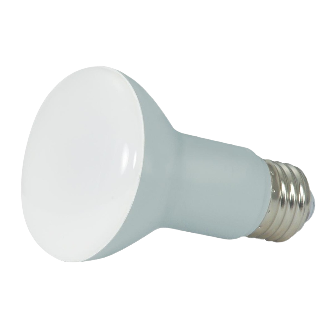 Frosted white LED floodlight bulb with metal screw base for energy-efficient lighting and home improvement tools