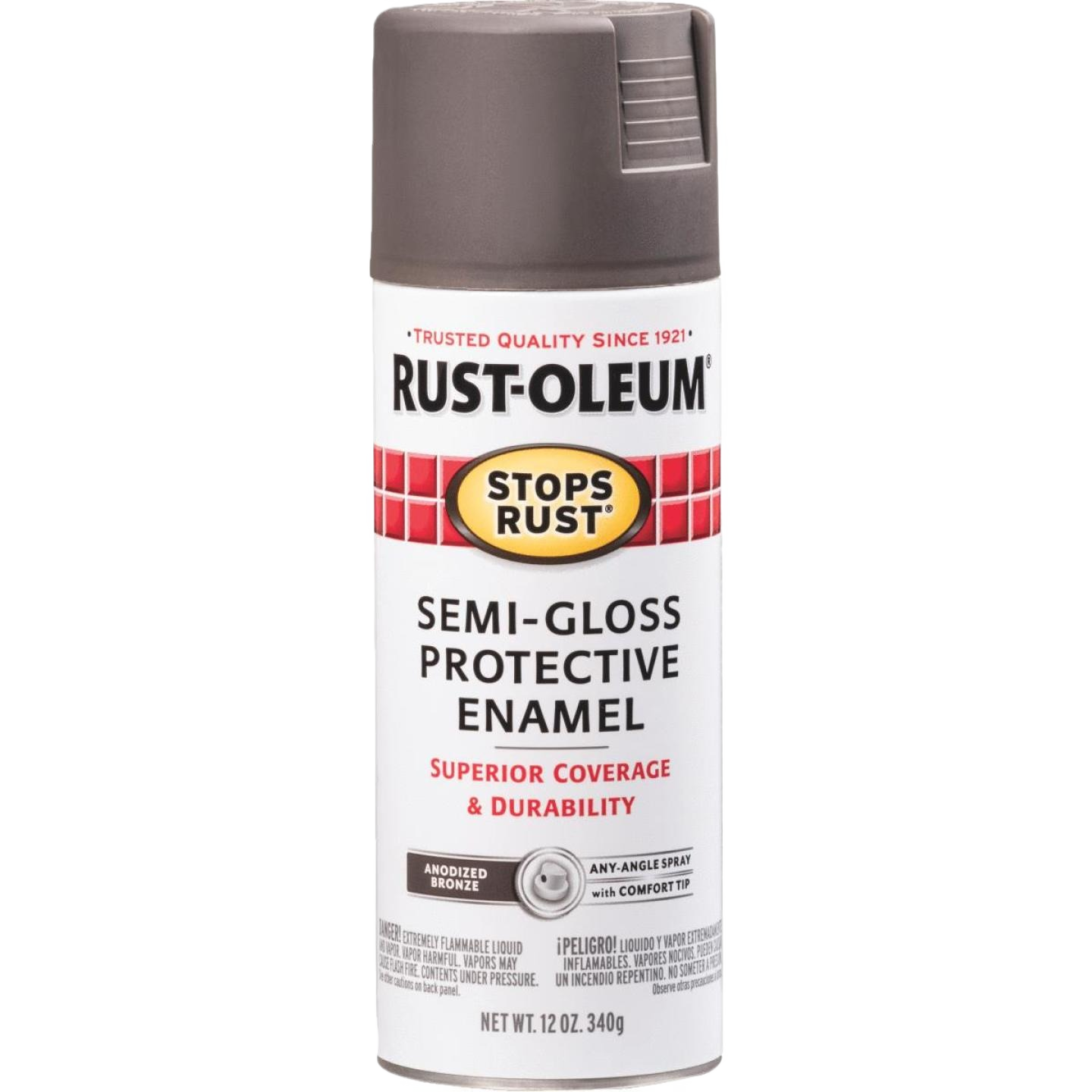 Rust-Oleum Stops Rust spray paint can in anodized bronze with semi-gloss protective enamel for home improvement