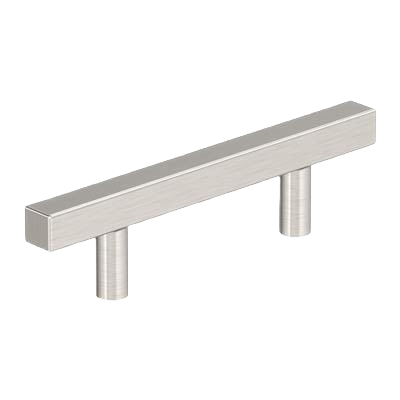Satin nickel square bar pull with 3-inch center-to-center mounting in cabinet and furniture hardware collection under $50