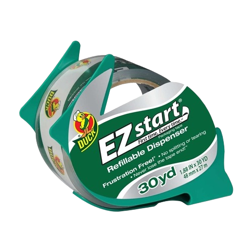 Clear packing tape on green EZ Start refillable dispenser for easy use in tape and hardware collections under $50
