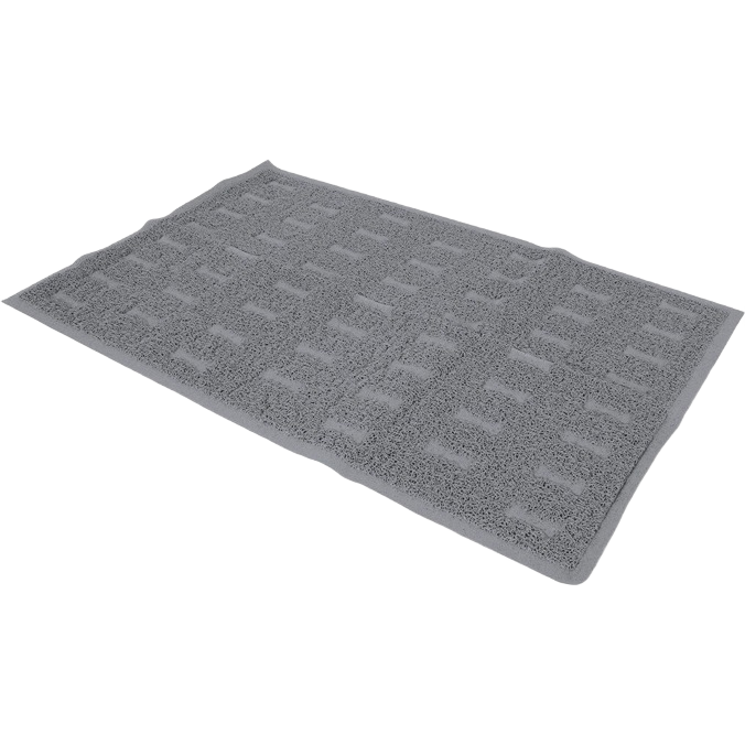 Oversized gray plastic pet feeding mat with raised pattern to protect floors, part of pet and farm supplies under $50 collection