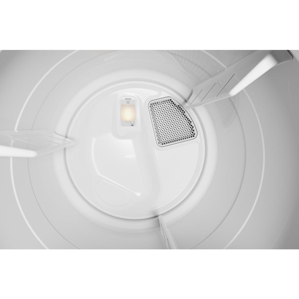 Interior view of white electric dryer drum with built-in light and vent in dryers and appliances collection