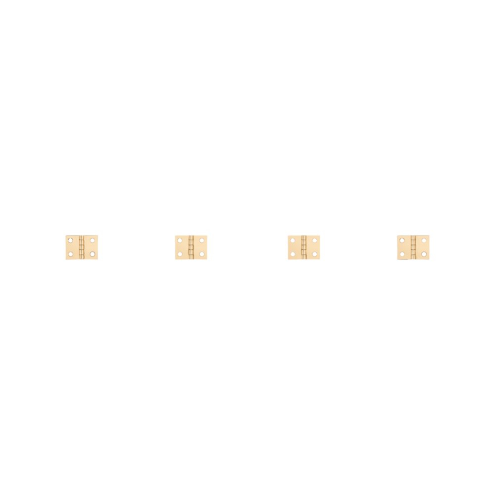 Two pairs of brass decorative hinges with six screws each for small boxes and craft home improvement projects