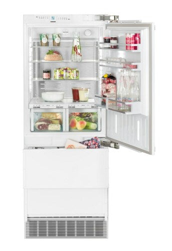 Built-in 30-inch refrigerator freezer with bottom drawer, clear crispers, ice maker, and adjustable shelving from Appliances collection