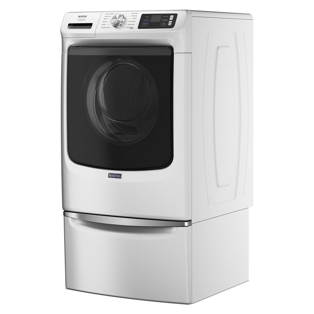 White front load washer with dark glass door, digital controls, and textured side panels from Washers & Dryers collection