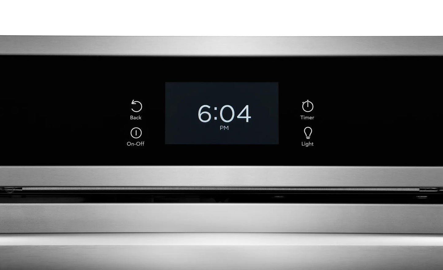 Digital control panel with clock and touch buttons on a stainless steel electric wall oven from Kitchen & Kitchenware collection