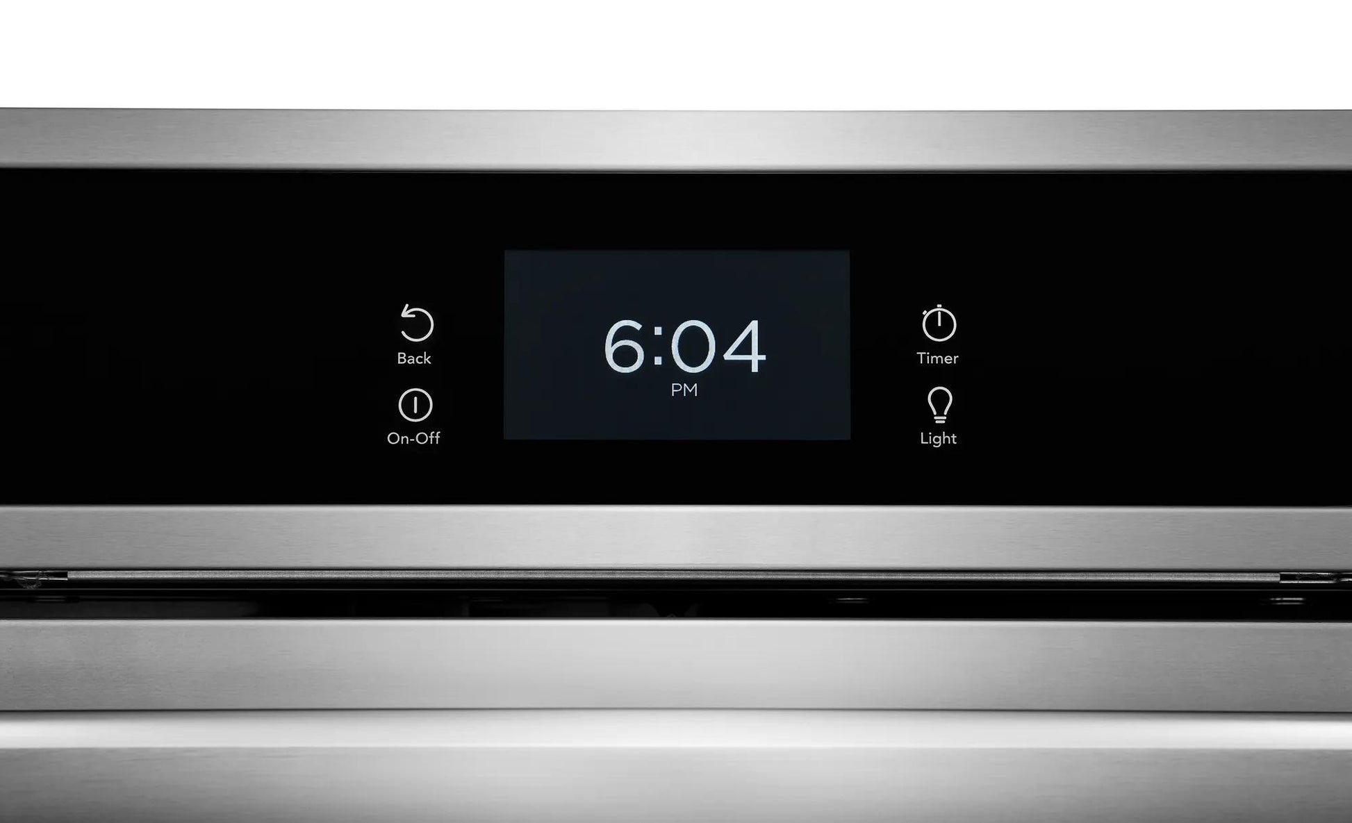 Digital control panel with clock and touch buttons on a stainless steel electric wall oven from Kitchen & Kitchenware collection