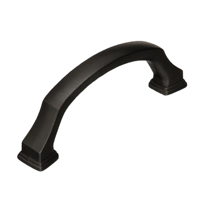 Black bronze cabinet pull handle with a curved design for home improvement and tool projects