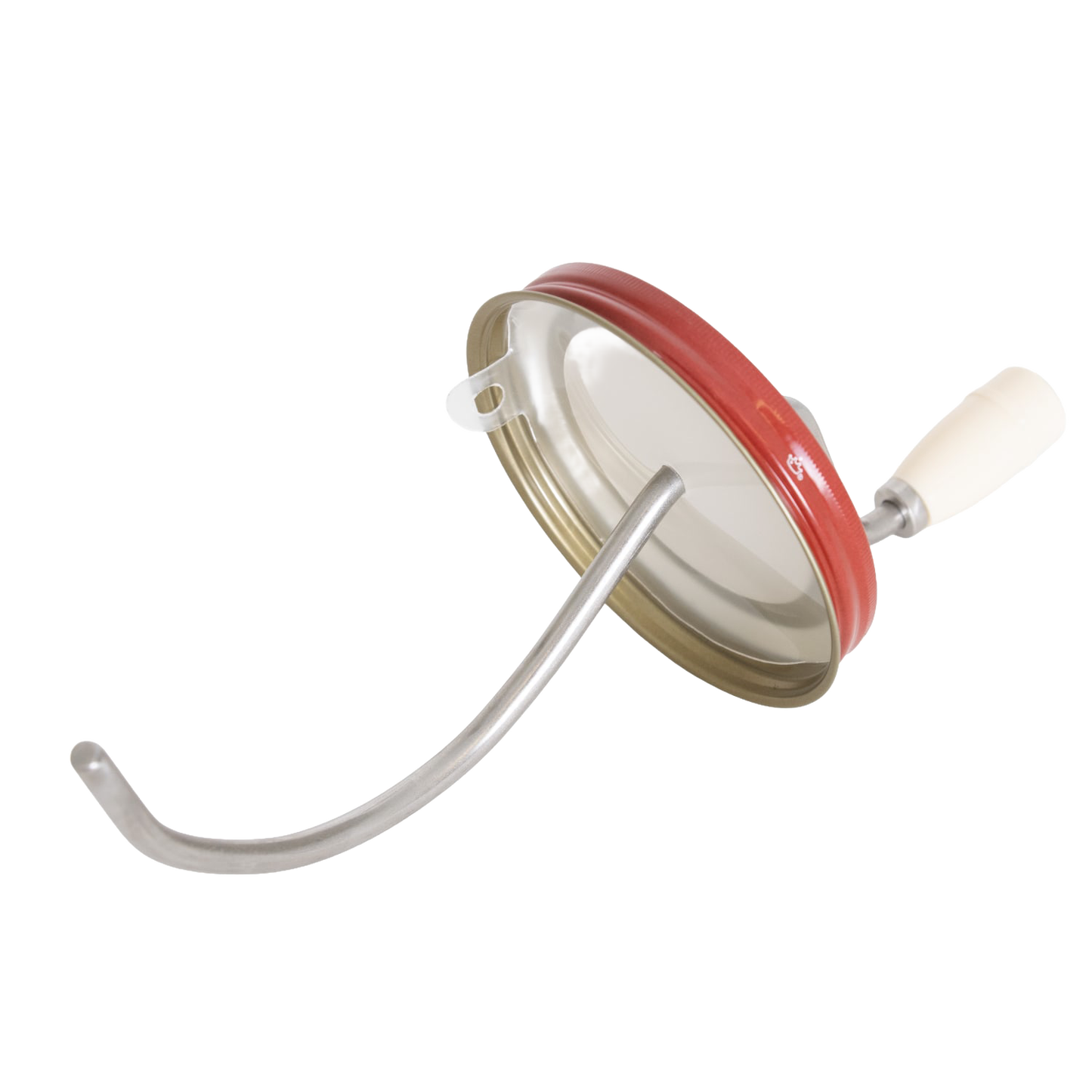 Vintage-style peanut butter stirrer with curved metal crank and white handle in Kitchenware and Cooking Utensils under $50 collections