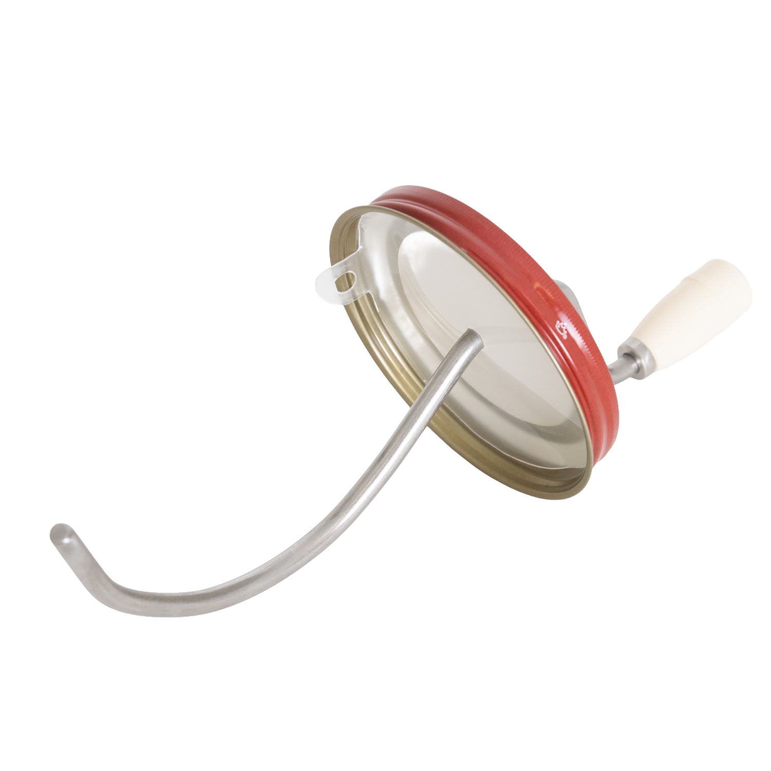 Vintage-style peanut butter stirrer with curved metal crank and white handle in Kitchenware and Cooking Utensils under $50 collections