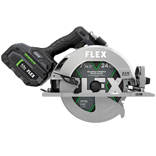 Compact 24-volt brushless circular saw with 7-1/4 inch blade for woodworking and home improvement tasks