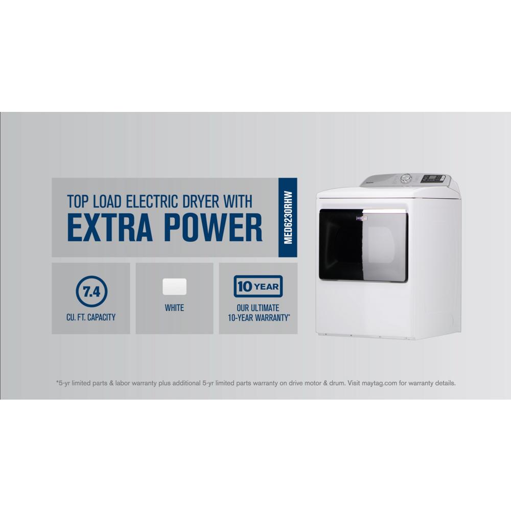 White top load electric dryer with 7.4 cu. ft. capacity and extra power feature in dryers and appliances collection